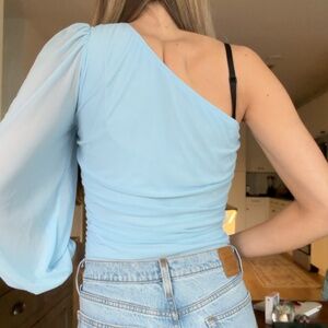 Amazon Blue One Shoulder Women's Medium Fashion Party Top